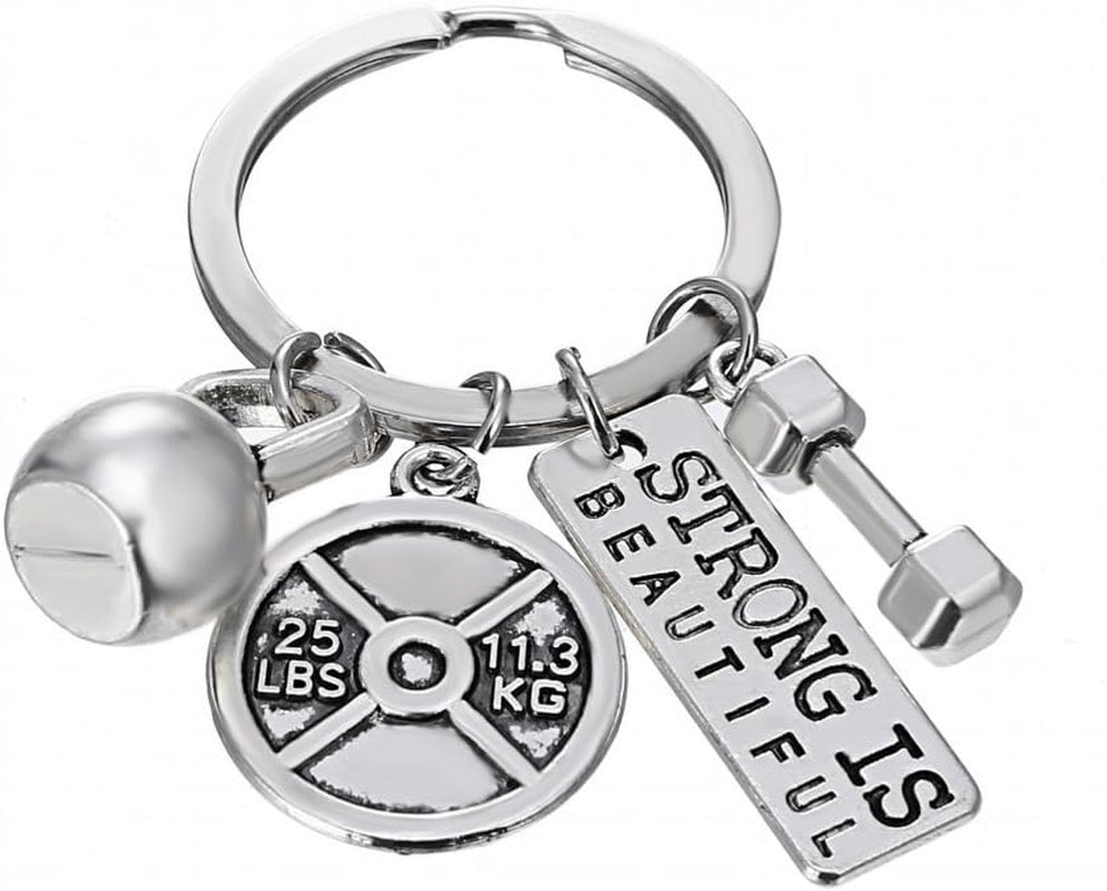 Stainless Steel Fitness Gym Charm Keychains Quotes Weight Plate Dumbbell Kettlebell Charmskeyring