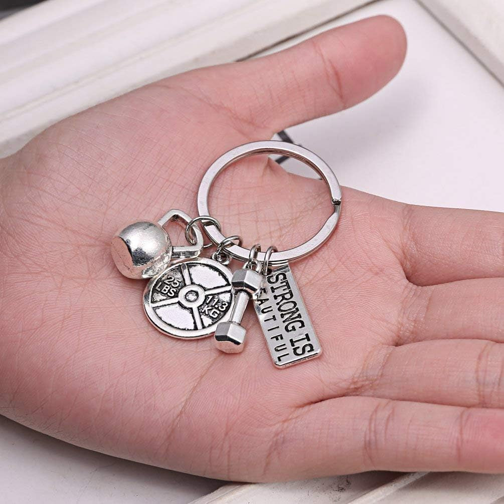 Stainless Steel Fitness Gym Charm Keychains Quotes Weight Plate Dumbbell Kettlebell Charmskeyring