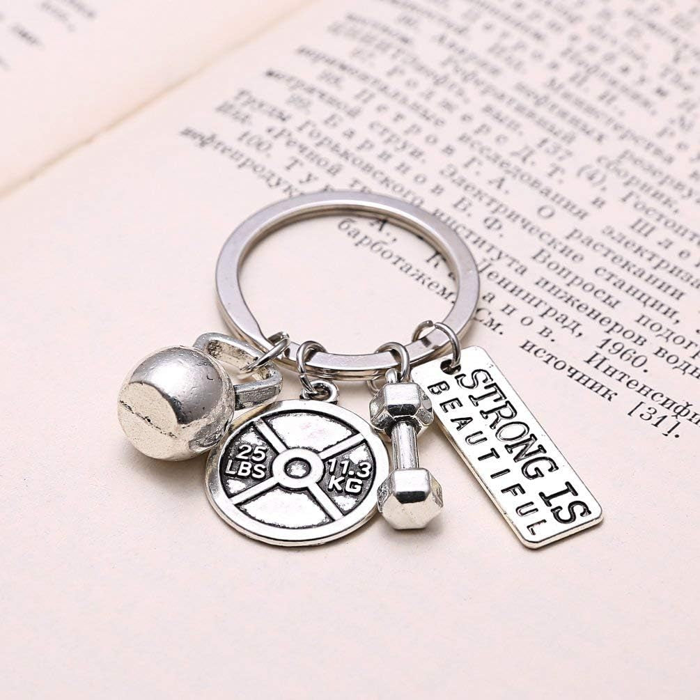Stainless Steel Fitness Gym Charm Keychains Quotes Weight Plate Dumbbell Kettlebell Charmskeyring